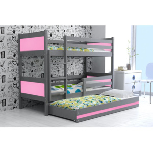 Poschodová posteľ s prístelkou RINO 3 - 190x80cm - Grafitový - Ružový