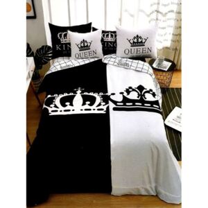 QUEEN & KING 140x200cm 6 SET 3D obliečky biela a čierna - 6 setové balenie - Čierna