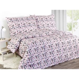 Goldea bavlnené posteľné obliečky - vzor 628 ružové a fialkové trojuholníky 140 x 200 a 70 x 90 cm