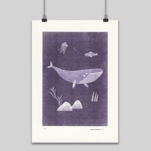 Veľryba Gréta fialová – grafika / obrázok