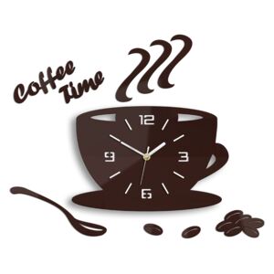 Moderné nástenné hodiny COFFE TIME 3D BURGUNDY HMCNH045-burgundy (nalepovacie hodiny na stenu)