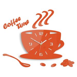 Moderné nástenné hodiny COFFE TIME 3D ORANGE HMCNH045-orange (nalepovacie hodiny na stenu)