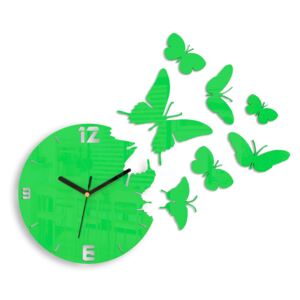 Moderné nástenné hodiny MOTÝLE GREEN HMCNH003-green (nalepovacie hodiny na stenu)
