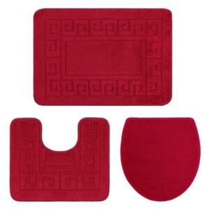 Sada 3 červených kúpeľňových predložiek a poťahov na toaletu Confetti Ethnic Oyuklu, 40 × 50 cm