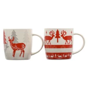 Vianočný hrnček so sobom a stromčekom keramika bielo červený 8,5x9cm cena za 1ks