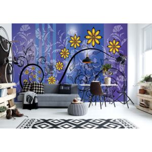 Fototapeta GLIX - Floral With Swirls Blue, Purple And Yellow + lepidlo ZADARMO Vliesová tapeta - 368x254 cm