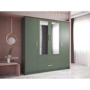 Šatníková skriňa so zrkadlom a zásuvkami Arianko 201, Farby: green