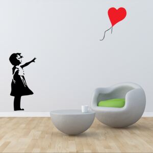 GLIX Banksy "Girl with Baloon" - nálepka na stenu Čierna a červená 30 x 70 cm