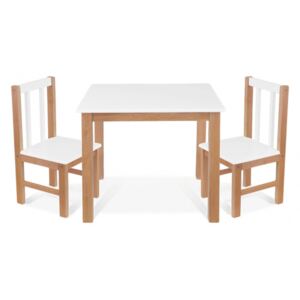 BABY NELLYS Detský nábytok - 3 ks, stôl s stoličkami - prírodná, biela, D/01