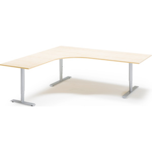 Výškovo nastaviteľný stôl Adeptus, ľavý, 2000x2000 mm, laminát breza/šedá