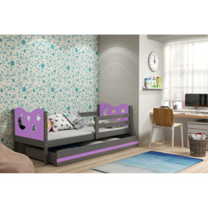 Detská posteľ so zábranou KAMIL, 90x200, grafit/fialová