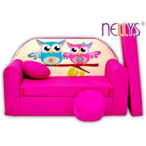 Rozkladacia detská pohovka Nellys ® sovička - ružové
