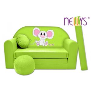 Rozkladacia detská pohovka Nellys ® Myška v zelenom