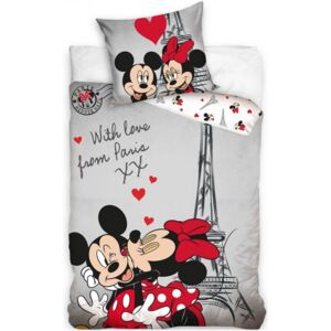 Carbotex · Bavlnené posteľné obliečky Mickey & Minnie Mouse v Paríži - Disney - 100% bavlna - 70 x 90 cm + 140 x 200 cm