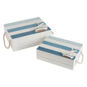 Krabica s morským motívom drevená 2 ks set DEEP BLUE SEA AKCIA