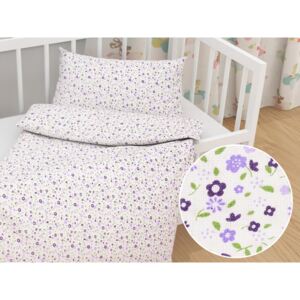 Detské bavlnené posteľné obliečky do postieľky Sandra SA-067 Drobné fialové kvietky Do postieľky 90x140 a 40x60 cm