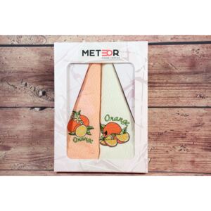 Kuchynské utierky v darčekovom balení ORANGE-METEOR (2 ks 60x60 cm) - oranžovo-krémový