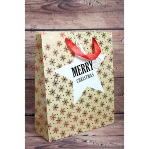 Darčeková taška "MERRY CHRISTMAS" - červené vločky (26x32 cm)