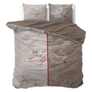 Hnedé obliečky na dvojlôžko z čistej bavlny Sleeptime Beauty and the Beast, 200 × 220 cm