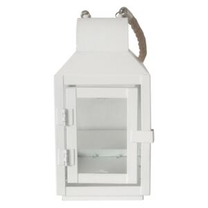Biela kovová lampáš na sviečku, 10x21,5 cm
