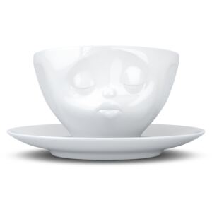 Bozkávajúci hrnček na kavu s tanierikom, biely, 200 ml, 58products