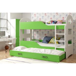 Poschodová posteľ s prístelkou DOMINIK 3 - 200x90cm Biely - Zelený