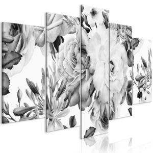 Obraz - Rose Composition (5 Parts) Wide Black and White 100x50