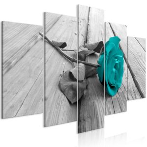 Obraz - Rose on Wood (5 Parts) Wide Turquoise 100x50