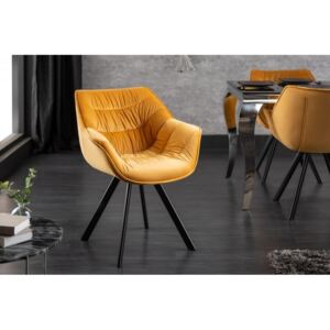 IIG - Dizajnová stolička THE DUTCH COMFORT horčicovo žltá zamatová, retro štýl