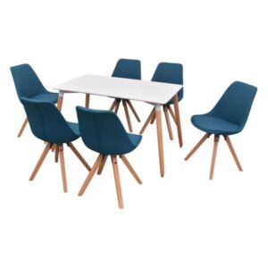 Fedora 7-dielna jedálenská súprava stola a stoličiek, bielo-modrá