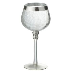 Menší sklenený transparentné svietnik na nožičke na čajovú sviečku so strieborným zdobením - Ø9*20 cm