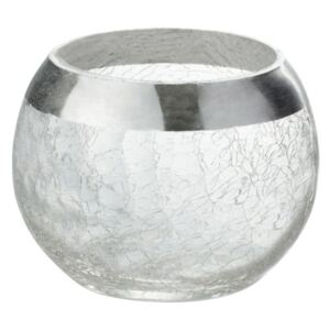 Transparentné sklenený okrúhly svietnik na čajovú sviečku so strieborným zdobením - Ø 10,5*7 cm