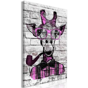 Obraz - Giraffe with Pipe (1 Part) Vertical Pink 60x90