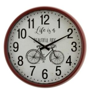 Retro nástenné hodiny v červenom kovovom ráme Bicycle - Ø 40 * 10 cm