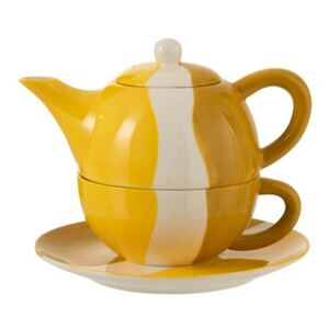 Porcelánová kanvička na čaj sa šálkou Wave v odtieňoch žltej - 20 * 18,5 * 16 cm