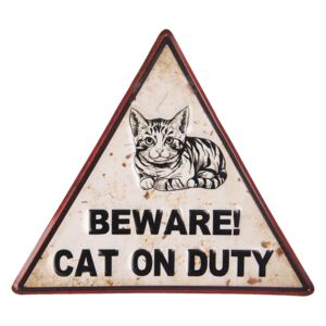 Kovová nástenná cedule Cat on Duty - 40 * 35 cm