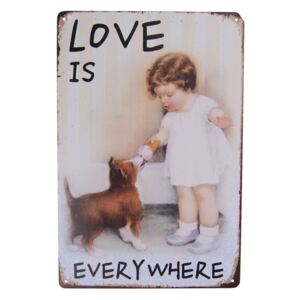 Vintage plechová ceduľa s dievčatkom a psíkom Love - 20 * 30 cm