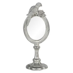 Strieborné kozmetické zrkadlo s papagájom vo vintage štýle - 10 * 8 * 24 cm