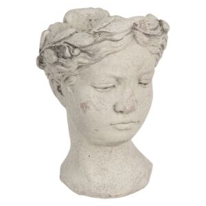 Šedý betónový kvetináč hlava ženy - 18 * 17,5 * 25,5 cm