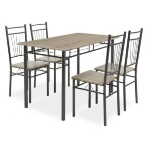 Jedálenský set Raul - 4x stolička, 1x stôl (dub sonoma, sivá)