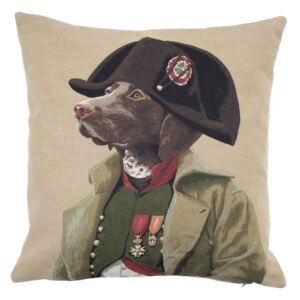 Béžový gobelínový vankúš s motívom psa v napoleonskej uniforme - 45 * 15 * 45cm