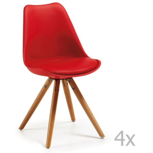 Sada 4 červených jedálenských stoličiek s drevenou podnožou La Forma Lars