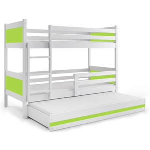 Poschodová posteľ BALI 3 + matrac + rošt ZADARMO, 190x80 cm, biely/zelený