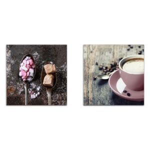 Obraz na skle Styler - Sugar And Pink Coffee Sugar and Pink Coffee - sada 2 x30x30 cm