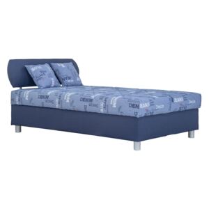 BLANÁŘ Aster 140 čalúnená manželská posteľ s roštom a matracom modrá / vzor