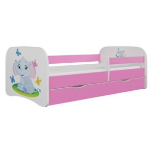 Detská posteľ SOGNO + matrac + úložný priestor, 70x140, ružová/sloník