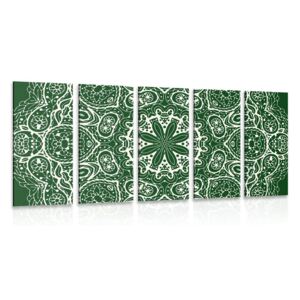 5-dielny obraz biela Mandala na zelenom pozadí