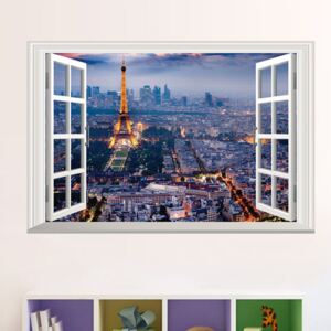 Veselá Stena Samolepka Okno s výhľadom na Paříž