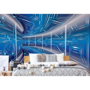 Fototapeta - Modern 3D Tech Tunnel Blue Vliesová tapeta - 416x254 cm