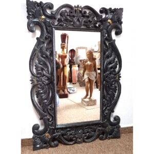 Zrkadlo ROYAL čierne, exotické drevo, ručná drevorezba, 120x80 cm